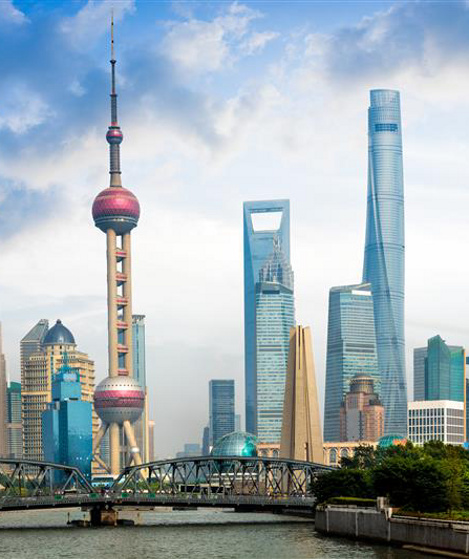 Shanghai skyline with historical Waibaidu bridge, Shanghai, China