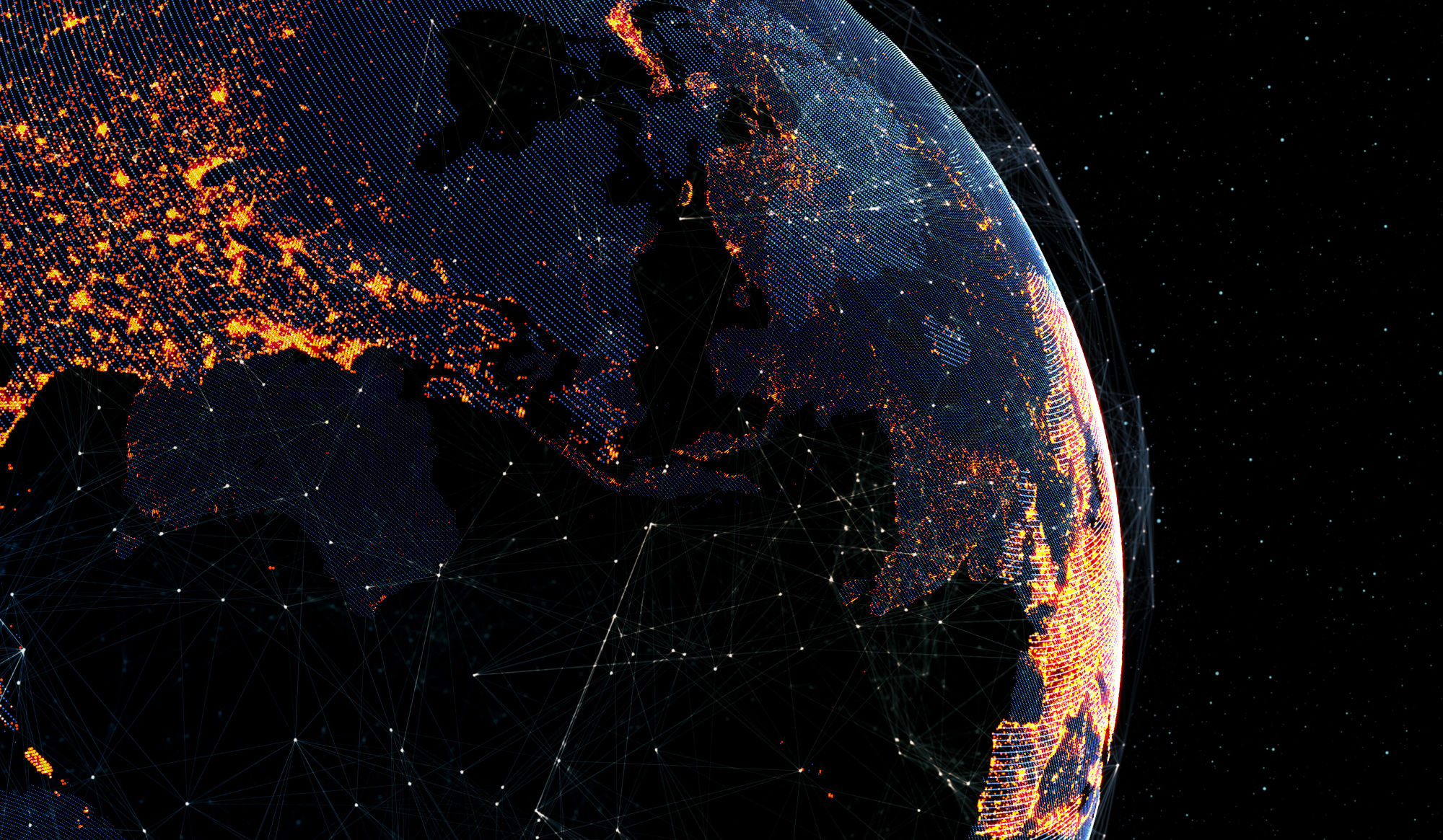 Connection lines Around Earth Globe, Futuristic Technology Theme Background with Light Effect. 3D Rendering