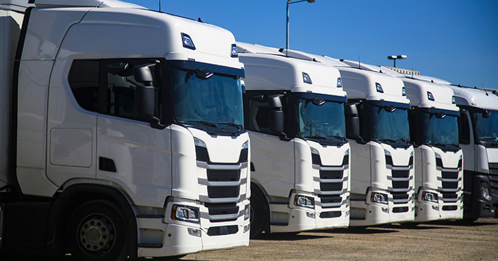 Trucks on a parking lot.