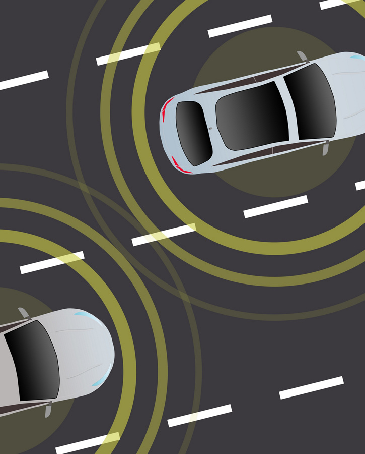 adi31 AutonomousDrivingIllustration - german: Automatisiertes Fahren - Fahrer in automatisierten Computer Autos - english: automated driving / drivers in automated computer cars - 2to1 g4964